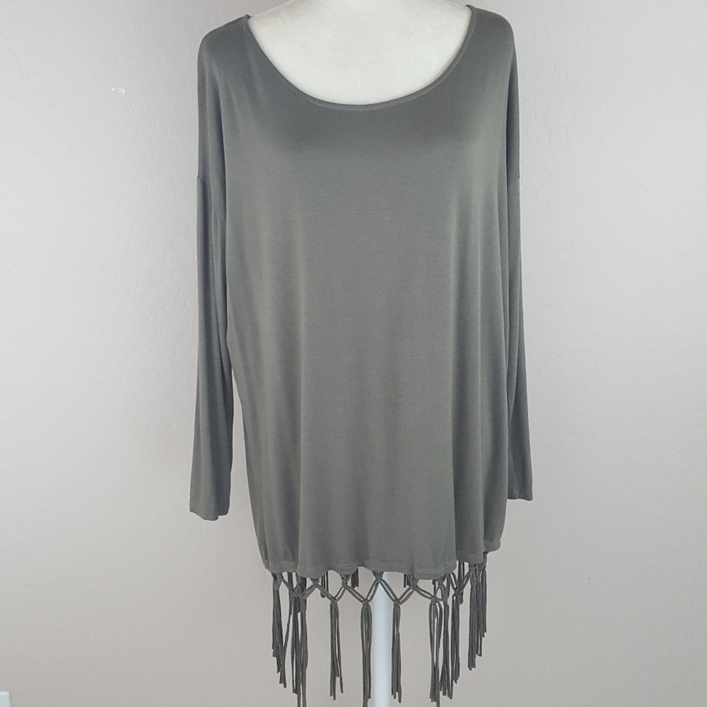 🆕Ya Los Angeles- Olive Green Fringe Hem Tunic